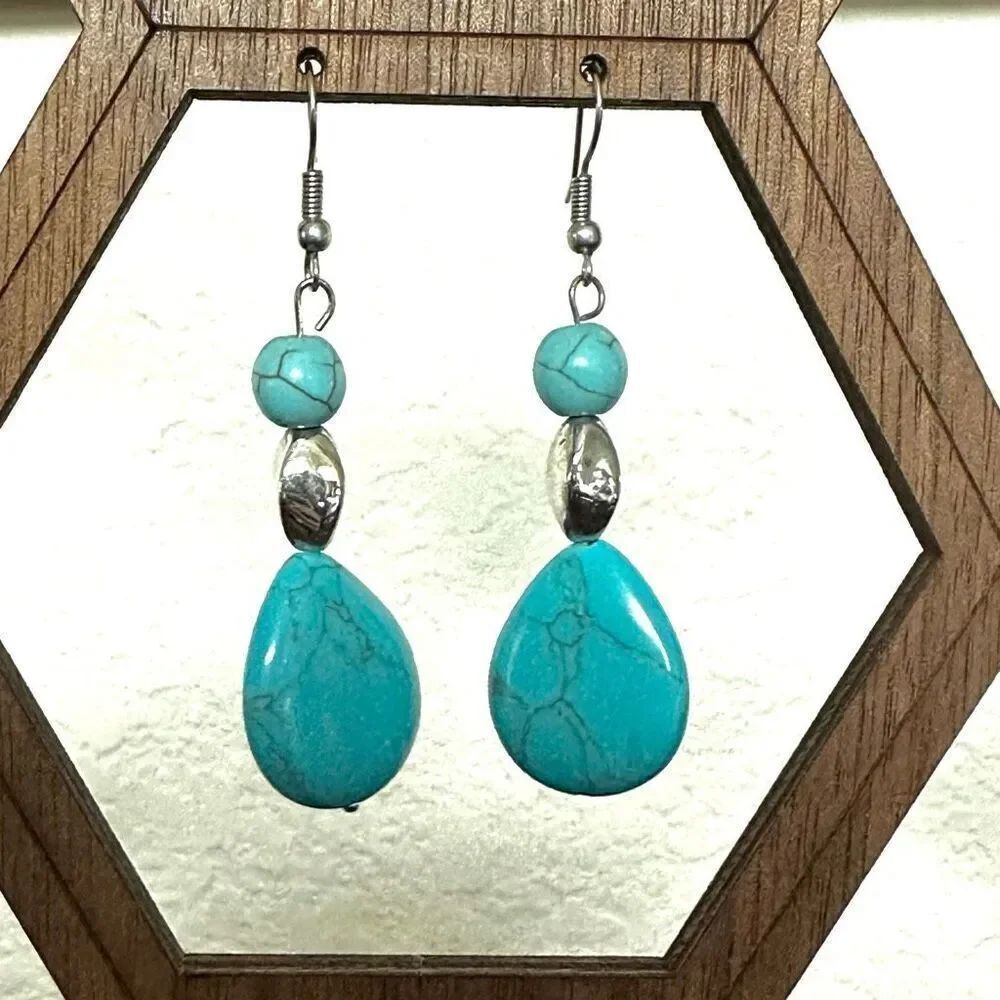 Howlite silver tone drop earrings